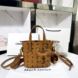 香港真皮手提通勤包单肩老花菜篮子包包女2025新款 潮高级感托特包