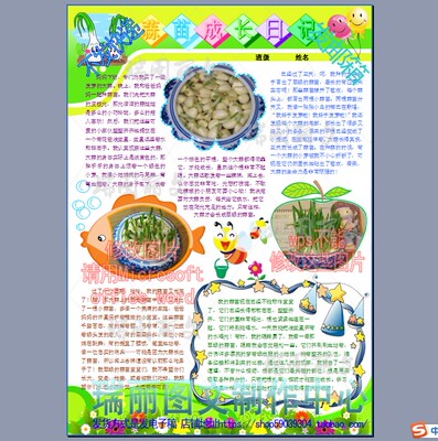 蒜苗成长日记电子小报成品植物生长观察报告手抄报板报模板1379