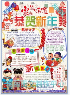 恭贺新年彩色电子小报成品 模板春节电脑手抄报 寒假板报竖版2347
