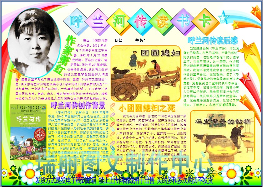 呼兰河传读书卡电子小报成品模板阅读手抄报读后感