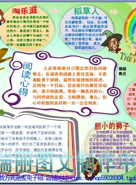 绿野仙踪读书卡好书推荐手抄报阅读电子小报读后感板报模板2318