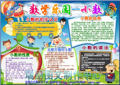 数学乐园彩色电子小报成品模板小数知识电脑手抄报小学生板报3285