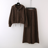 简约休闲套装 女秋冬季 连帽卫衣针织衫 韩版 毛衣外套阔腿长裤 两件套