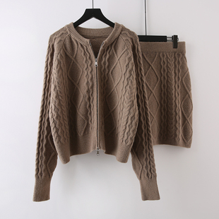 针织开衫 秋冬洋气时尚 甜辣短裙气质两件套潮 女2023年新款 毛衣套装