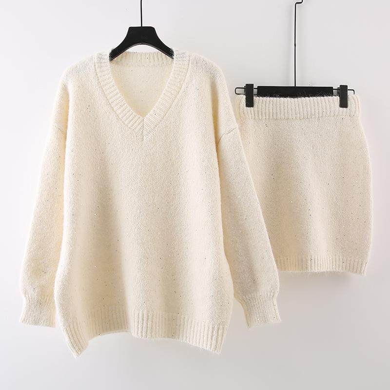 温柔风轻熟气质穿搭2025春秋新款V领毛衣+高腰半身裙针织两件套女,女装/女士精品,时尚套装,淘宝优惠券,粉丝福利购,淘宝优惠卷