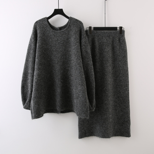 慵懒风毛衣套装女装早秋季2025新款大码胖MM针织上衣半身裙两件套