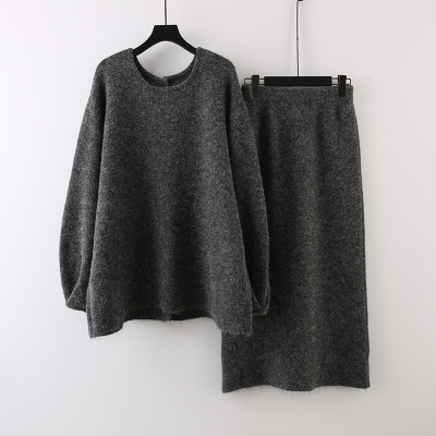 大码胖MM针织上衣半身裙两件套