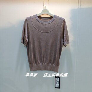 特价宝露希/露西凯文23283天丝女针织衫2025夏款圆领亮丝短袖上衣