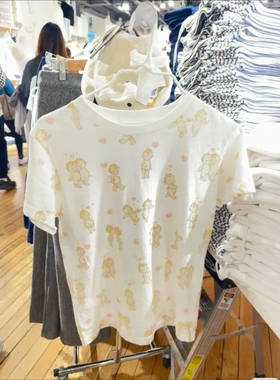 BM Brandy官网白色圆领天使印花纯棉短袖T恤女美式正肩上衣女