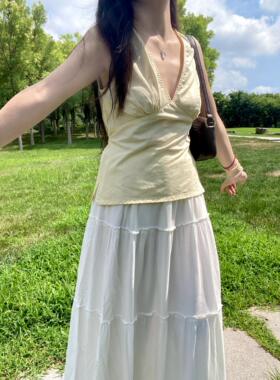 Brandy Girl BM新款美式复古纯色无袖背心bm宽松显瘦上衣女