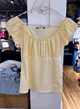 BM Brandy Girl BM新款美式复古纯色圆领褶皱短袖T恤bm上衣女