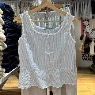 可外穿女 家居服套装 BM官网美式 清新条纹吊带睡衣女甜美背心短裤