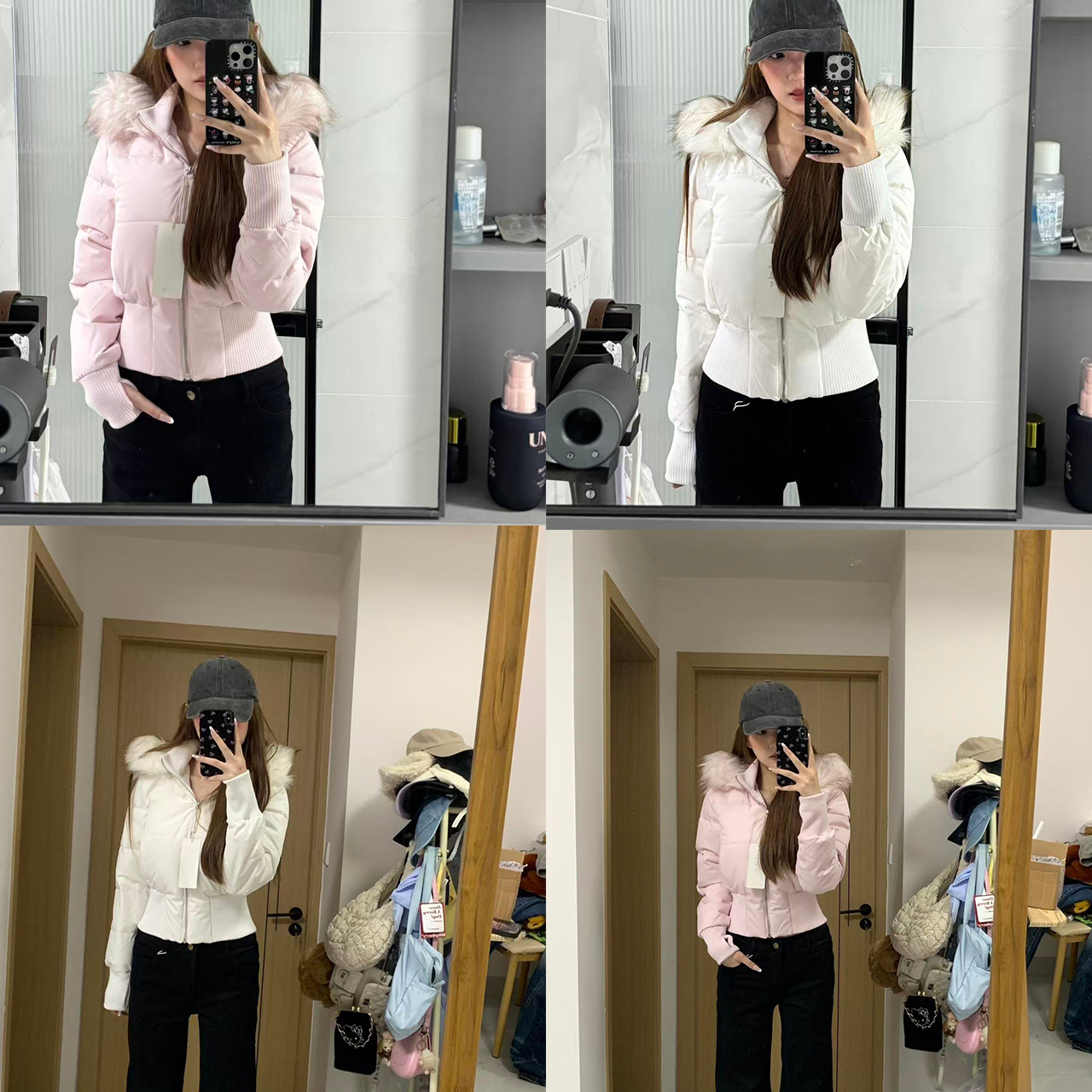 BM风小海鸥美式复古毛领棉服