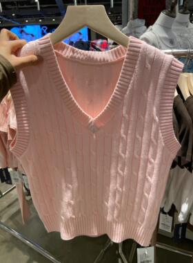 Brandy Girl BM官网美式复古V领针织背心bm宽松显瘦百搭上衣女潮