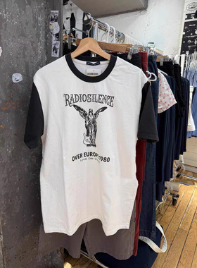 Brandy Girl BM新款美式复古黑白拼色天使印花短袖T恤bm上衣女