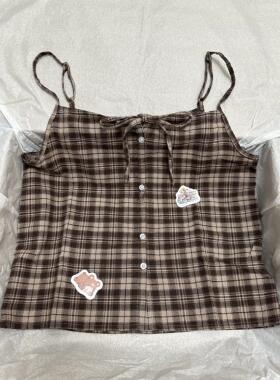 Brandy Girl BM新款美式复古格子吊带背心bm宽松显瘦无袖上衣女潮