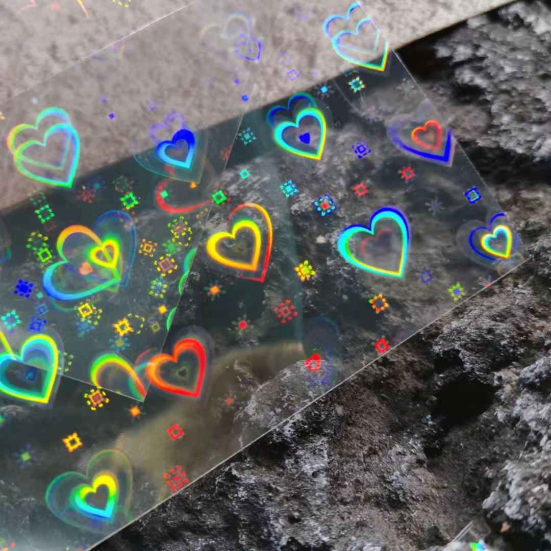网红同款镭射激光爱心形状贴纸图片