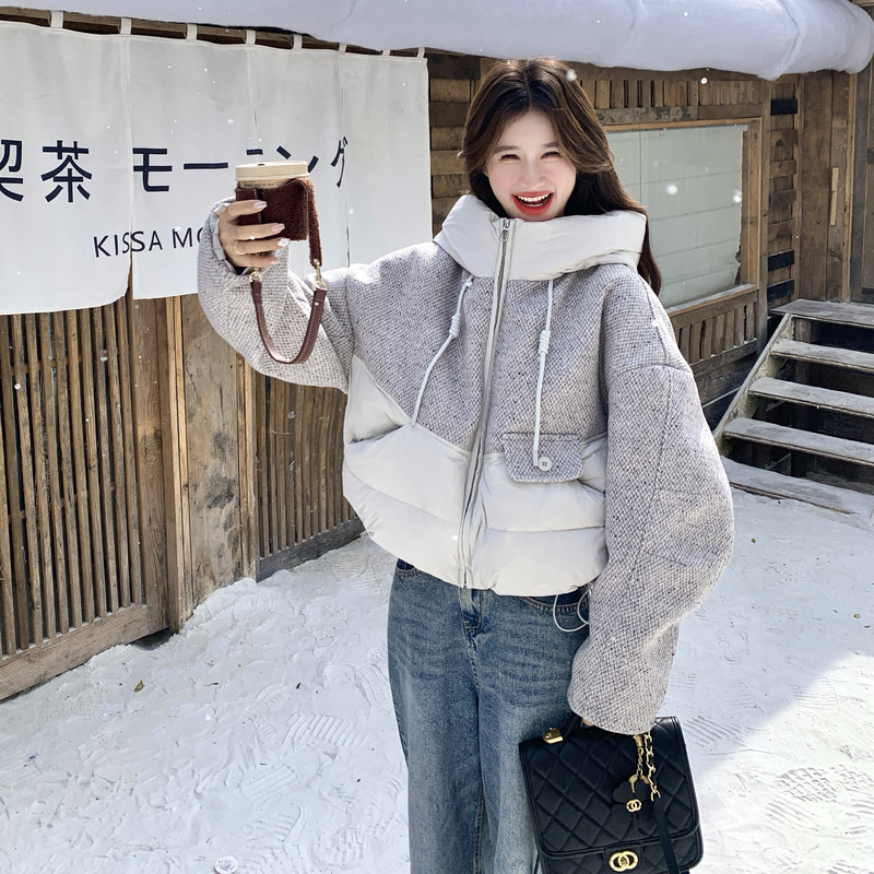 主推新款-90绒短款拼接羽绒服宽松小个子外套276-p285-k429图片