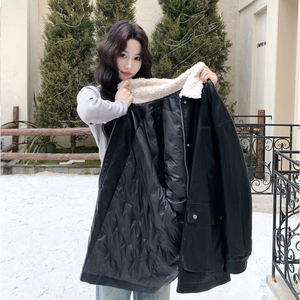 主推新款-90绒中长款羽绒服宽松小个子皮衣外套879-p325-k489图片