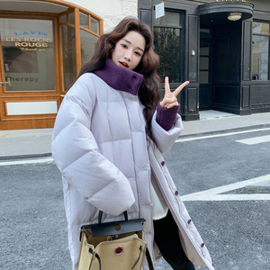 新款大货已出-长款拼接罗口羽绒服宽松小个子外套889-p295-k439图片