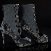 KARMEN原创蛇纹细闪拼接高跟爵士短靴专业heels鱼嘴高跟鞋 短靴