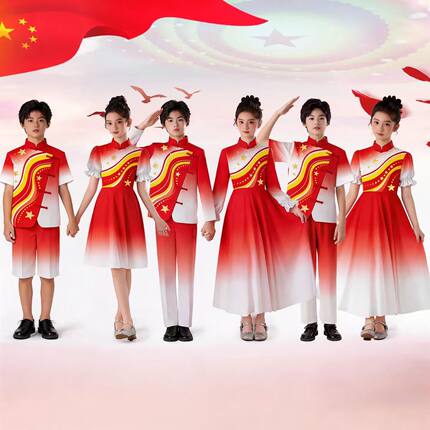 儿童初中小学生女童中国风合唱红色爱国朗诵演讲比赛毕业演出服装