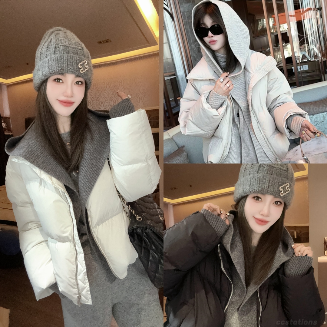 ccstations针织帽可脱卸底边抽绳立领竖兜羽绒服（鹅绒）