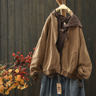 默念文艺森女斜纹棉质棒球服上衣2022秋冬新款 宽松拉链短外套立领