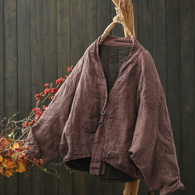 复古文艺夹棉短款宽松做旧棉衣