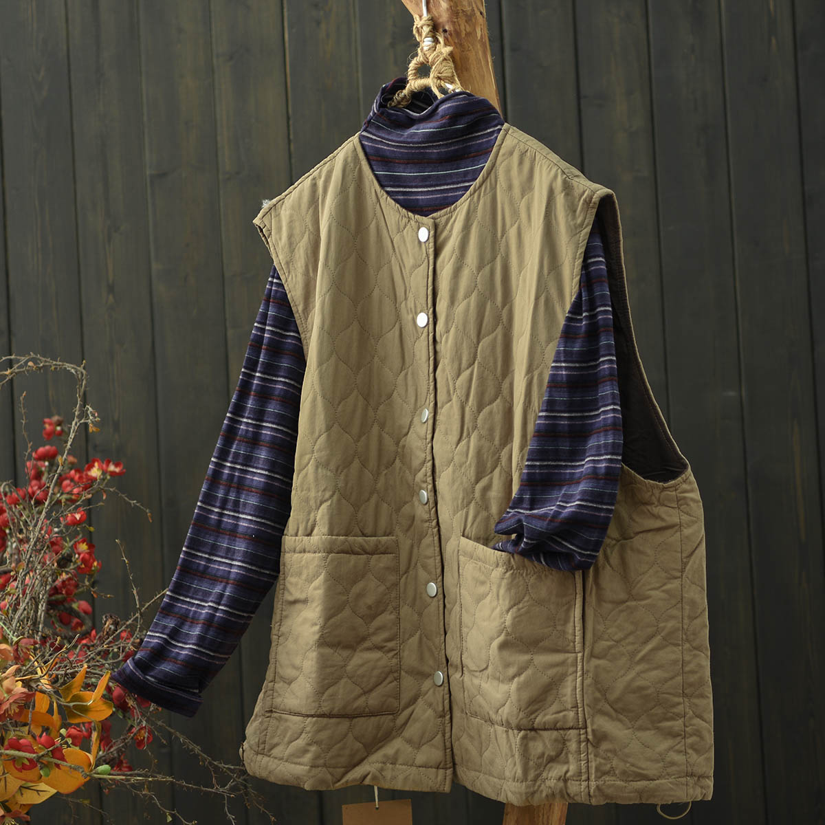 菱格压线夹棉薄棉马夹外套女冬季