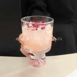 粉色山脉玻璃杯饮料果汁杯喝水杯子家用饮品杯咖啡杯甜筒杯高级感