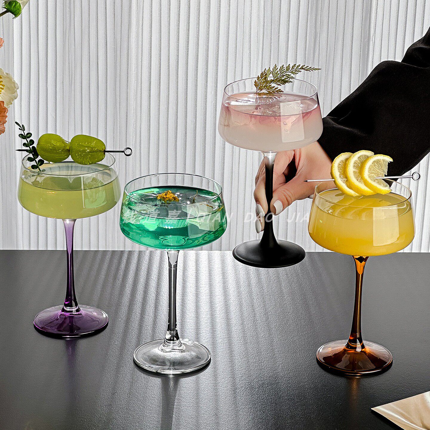 日式木村高脚杯酒杯紫脚果汁杯水晶玻璃杯马天尼杯咖啡杯香槟酒杯
