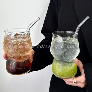 ins风大容量小众设计收腰冷饮杯冰美式咖啡杯果汁水果杯茶带吸管