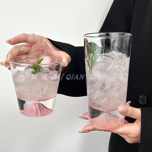 钱道嘉粉色富士山杯子小众喝水杯