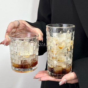 清新森系家用咖啡奶茶牛奶杯子水杯宿舍学生 藤编浮雕玻璃杯ins风