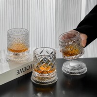 旋转水晶玻璃杯轻奢高档威士忌酒杯家用高级感不倒翁解压洋酒杯子