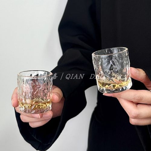 钱道嘉中式冰川纹家用一两白酒杯