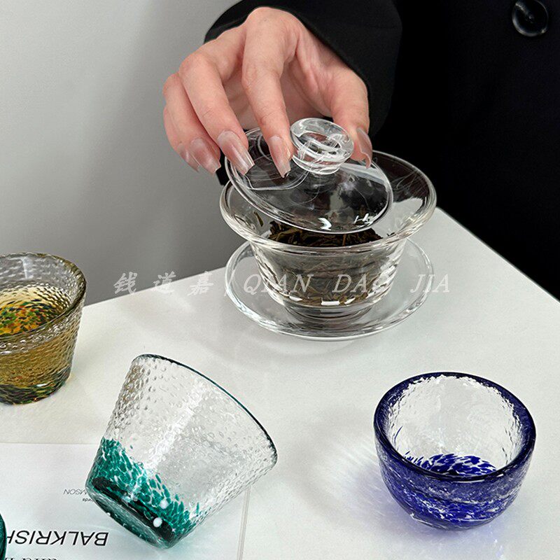 日式彩色琉璃杯手工清酒杯小茶杯家用玻璃杯小酒杯精致迷你一口杯