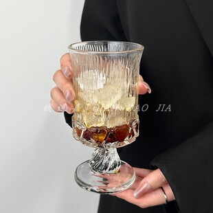 法式宫廷风高脚杯小众设计红酒玻璃杯浮雕果酒杯威士忌酒杯果汁杯