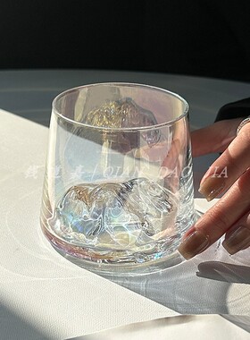 ins风炫彩日式富士山杯高级感玻璃杯威士忌酒杯洋酒杯家用观山杯