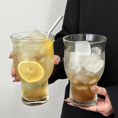 超大容量复古宽口果茶杯冰美式咖啡杯小众透明玻璃杯果汁杯饮料杯