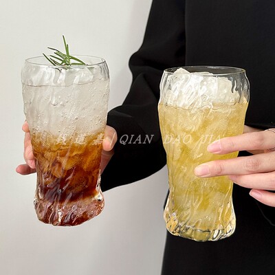 高颜值复古水纹杯冰美式拿铁咖啡杯家用大容量饮品杯精酿啤酒杯子