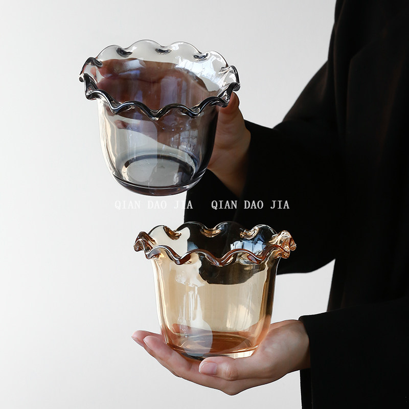 ins风花边甜品玻璃碗水果沙拉早餐碗甜品雪糕杯酸奶燕麦奶昔透明