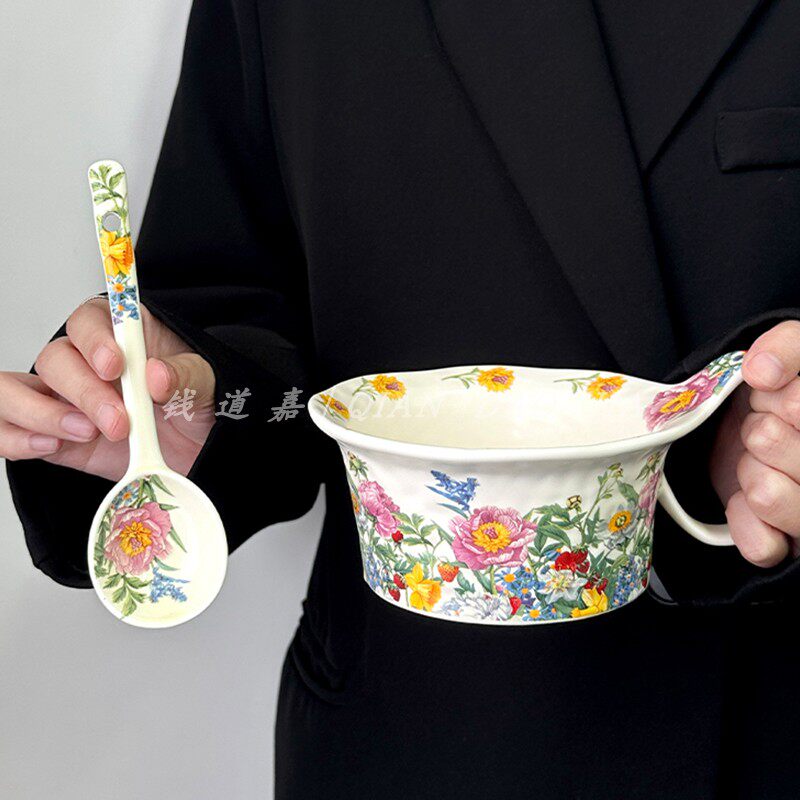 复古高颜值大容量繁花马克杯陶瓷喝水杯办公室杯子燕麦碗早餐杯子