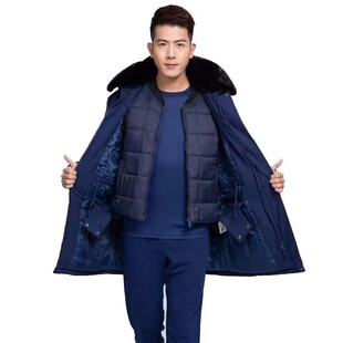 冬季蓝色加厚防寒大衣羽绒内胆飞机标备勤大衣保暖马甲防寒棉袄男