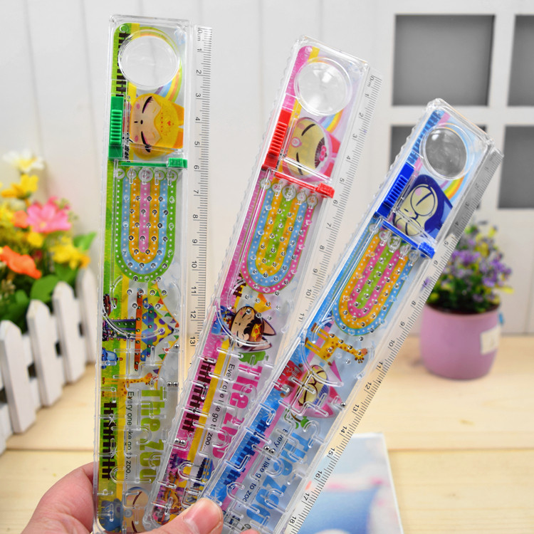 小青蛙2085迷宫玩具直尺20厘米学生用放大镜儿童学习奖品滚珠文具