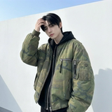 现货迷彩假两件棉服重磅水洗飞行服街头风外套M9881-P148，男装棉衣，星座1017