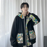 现货春款潮流涂鸦拼接夹克开衫连帽外套WT23-P75控96，男装夹克，星座1017