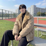 现货冬季大毛领加厚夹棉黑锻拼接棉服外套M1654-P168，男装棉衣，星座1017