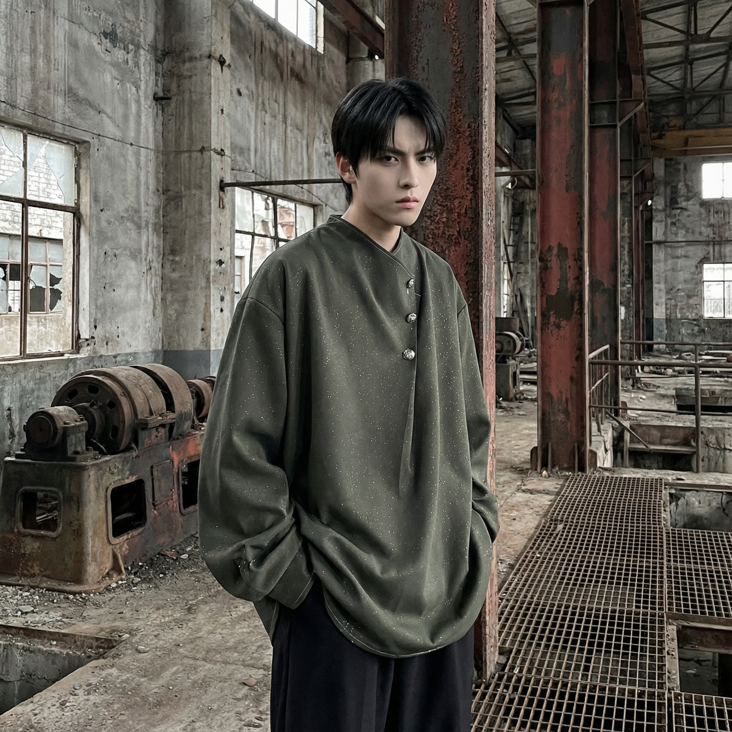 现货新中式痞帅衬衣高级感小香风衬衫微闪潮流痞帅衬衣A903-P68，男装衬衫，星座1017